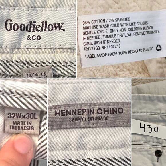 Hennepin Chino Skinny Fit Pants 32W by Goodfellow and Co - Picture 5 of 6